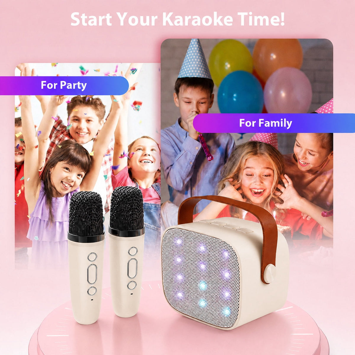 Mini Karaoke Machine with 2 Wireless Microphones Portable Mini Karaoke Machine for Kids for Christmas Party Gift