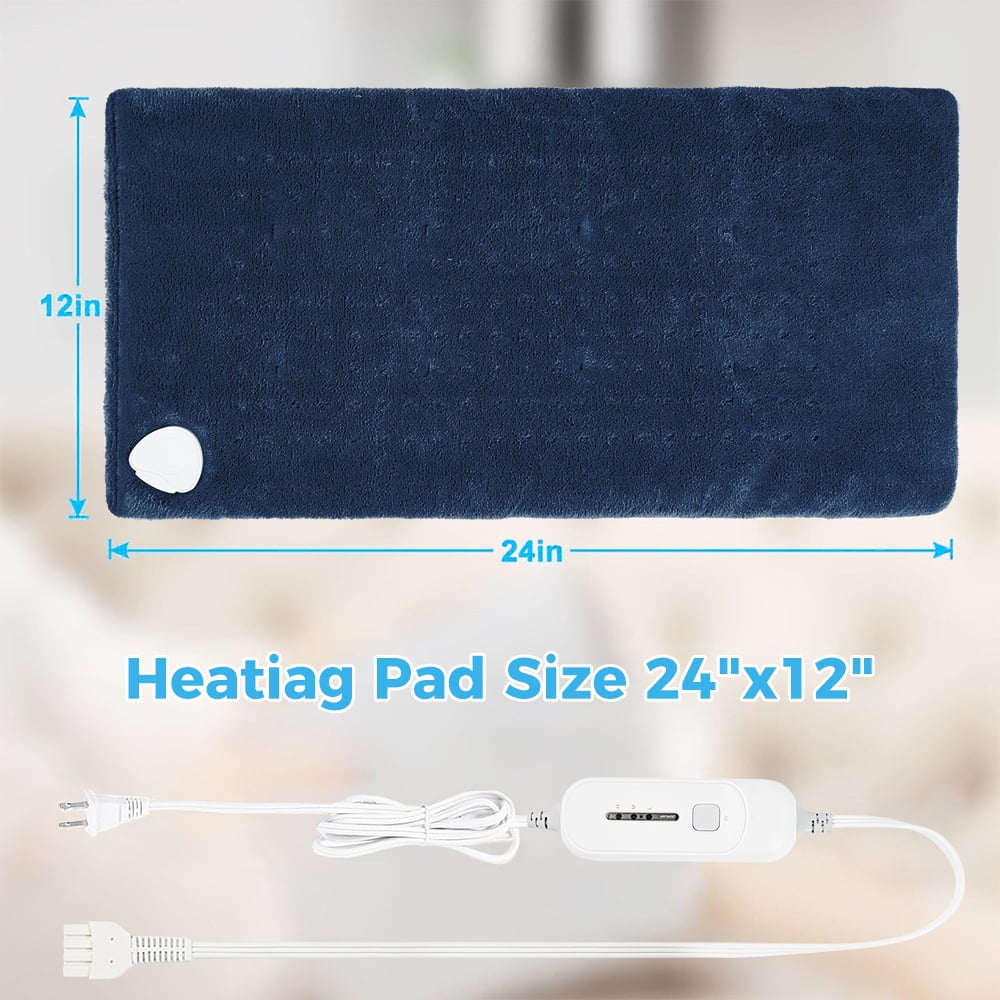 12" x 24" Heating Pad with 3 Heat Settings, Auto Shut Off, Machine Washable, Blue