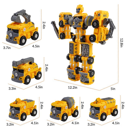 5 in 1 Take Apart Trucks Transform to Robot Construction Vehicles Set Transforming Robots for Kids Educational STEM Toys