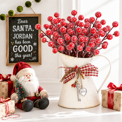 SwFoer 24 Pack 8.5" Snow Frosted Artificial Red Berry Picks Holly Stems for Christmas Tree Wreath DIY Winter Home Decor