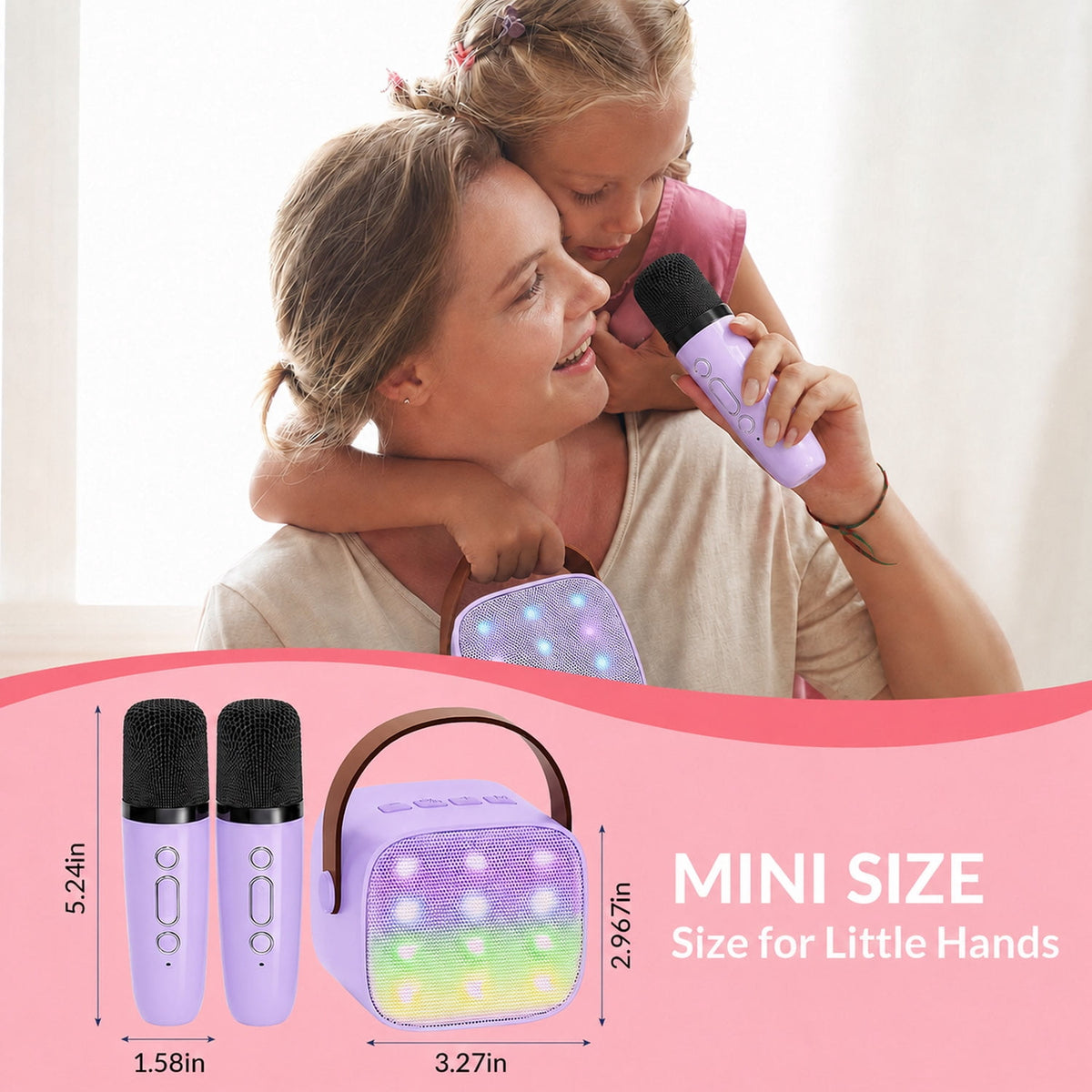 Mini Karaoke Machine with 2 Wireless Microphones Portable Mini Karaoke Machine for Kids for Christmas Party Gift
