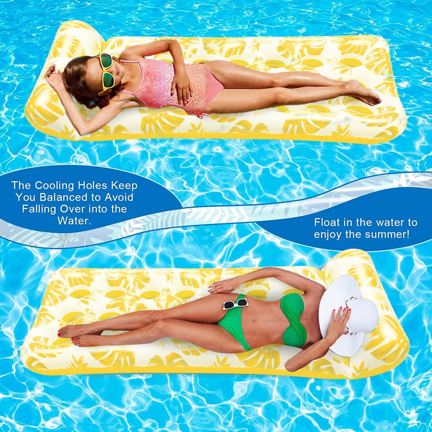 73 x 34in Inflatable Pool Float 1 Piece Adults Floating Pool Lounge for Lake Beach Swimming Pool Fun, Yellow