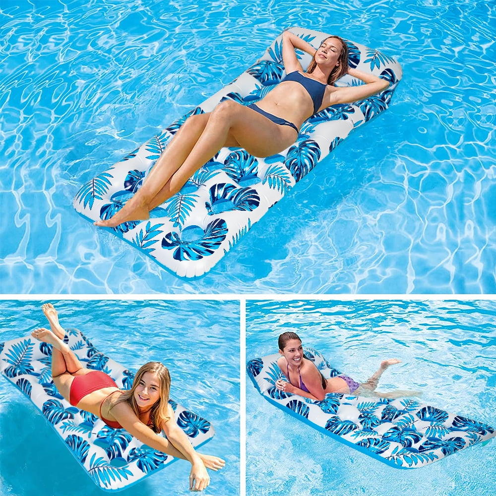 73 x 34in Inflatable Pool Float 1 Piece Adults Floating Pool Lounge for Lake Beach Swimming Pool Fun, Blue