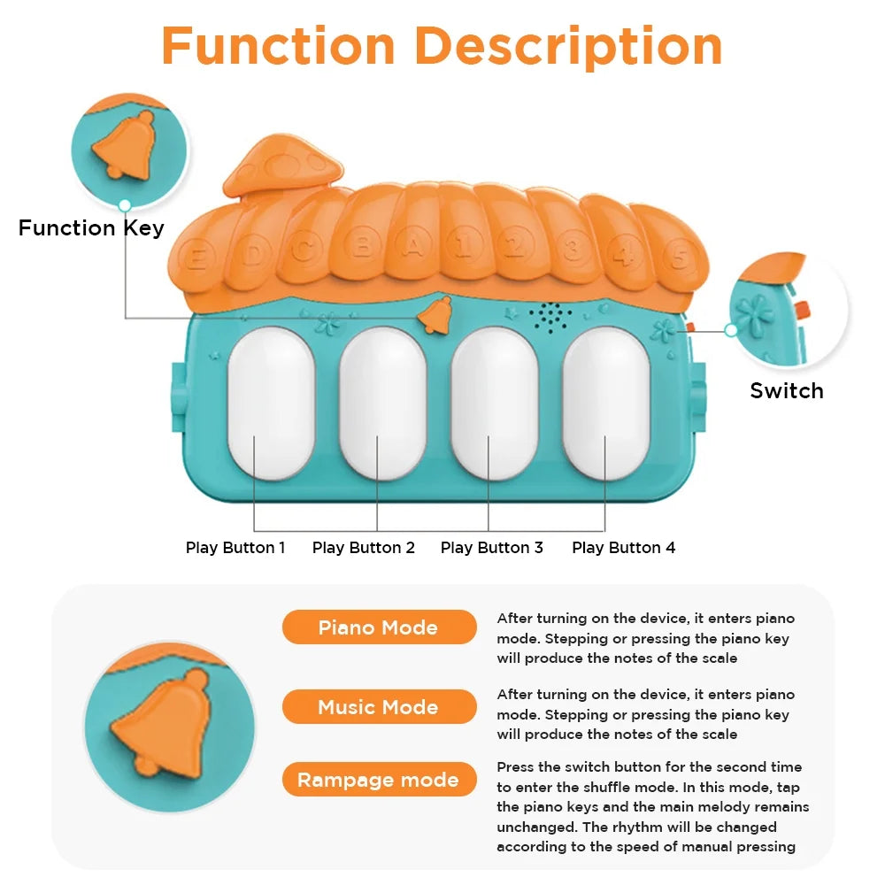 Baby Play Mat for Infant with Music and Mirror, Newborn Piano Activity Center Toys Gym Floor Playmat for Boys Girls