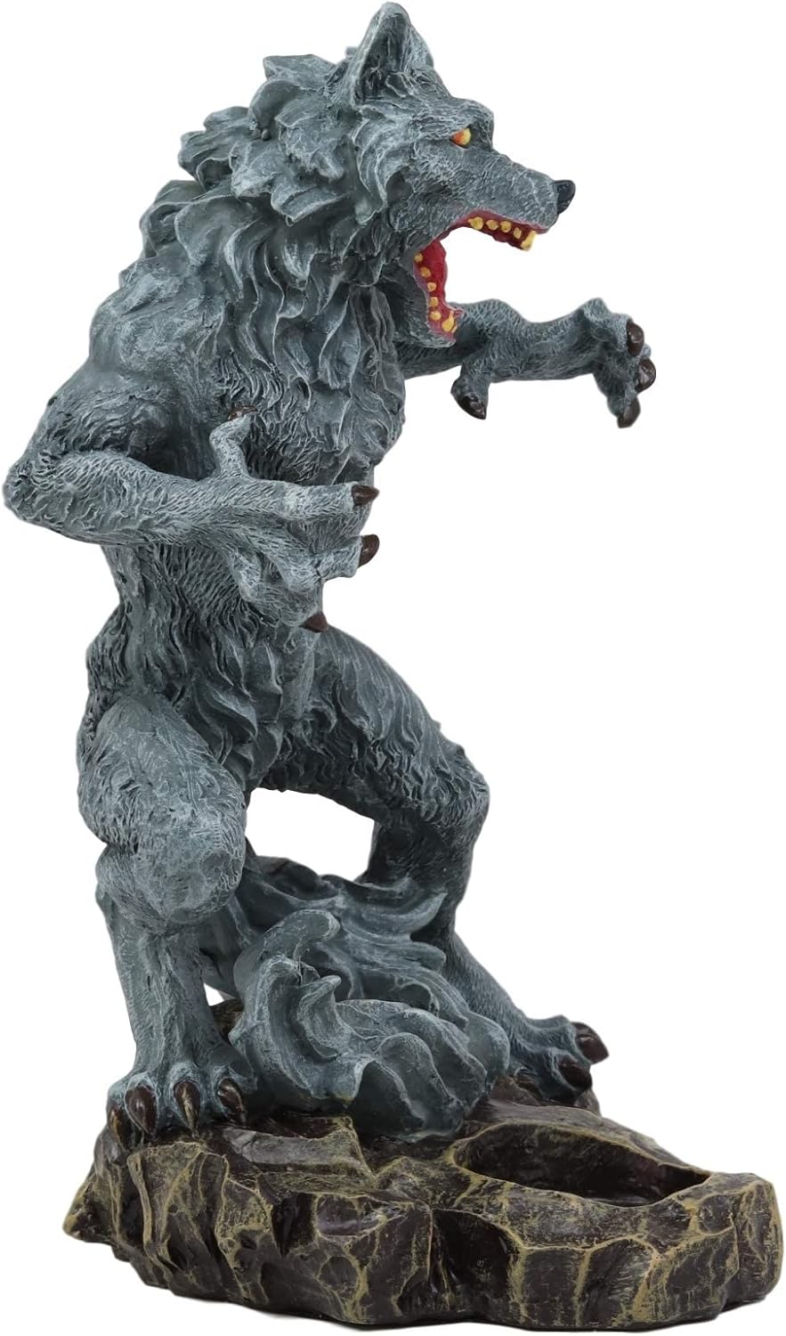 Gothic Werewolf Tea Light Candle Holder Statue Lycan Beast Wolf Man Figurine Werewolves Direwolf Fantasy Decor Sculpture for Halloween Underworld Macabre Mystic Decorative Candleholder