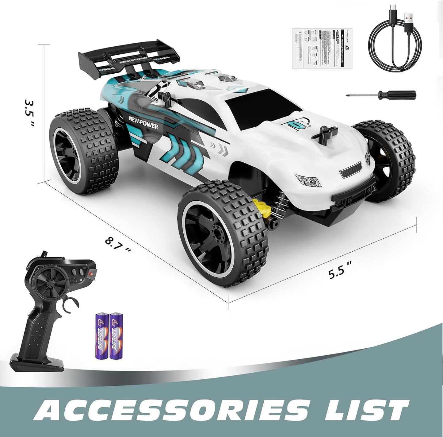 RC Cars Remote Control Car for Kids, 1:18 Scale 20 KM/H 2WD Offroad Buggy, 2.4GHz RC Racing Car with USB-C Easy Charging & 50 Mins Playtime, Toys Gifts for Boys & Girls
