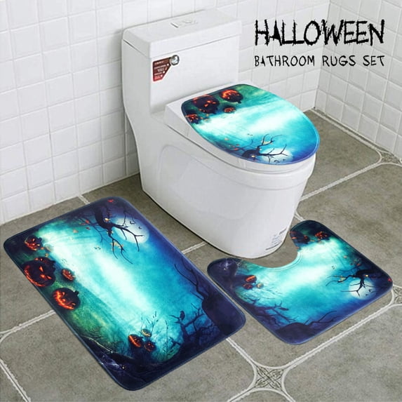 3-Piece Bathroom Linen & Accessory Set with Bath Mat, Contour Mat, and Toilet Lid Cover