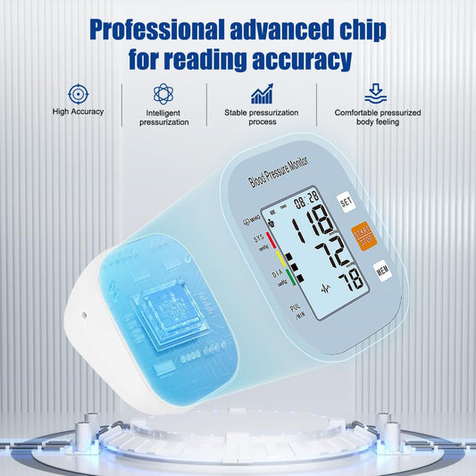 Blood Pressure Monitor, Automatic BP Machine with Large Backlit Display Accurate for 2 Users with Arm Cuff & Storage Bag, Blue