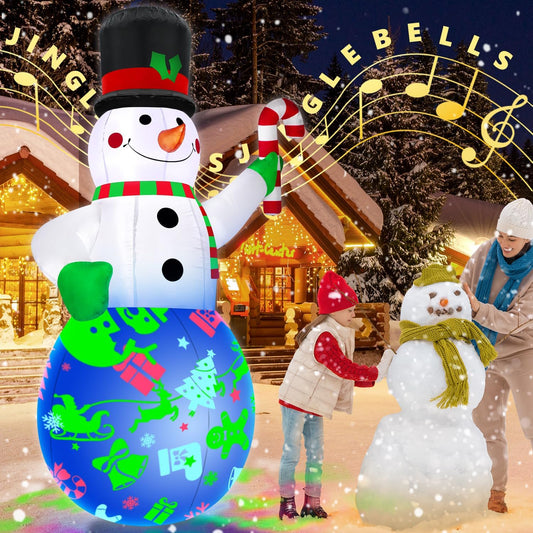 7Ft Christmas Inflatables Snowman, Blow Up Snowman, Built-in Rotating Colorful Projector LED Lights Yard Decor for Party Indoor Garden Lawn Xmas