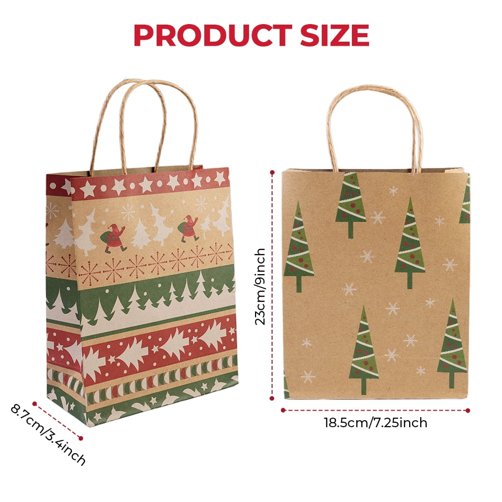 24Pack Gift Bags Christmas Kraft Gift Bags Paper Goody Gift Christmas Gift 9 x 7.3 x 3.3in