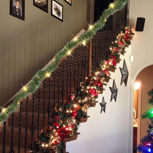 50 FT Christmas Green Garland, 150 LED Pre-lit Lights Lighted Artificial Pine Garlands, for Indoor Outdoor Gate Home Winter Holiday Christmas Decorations