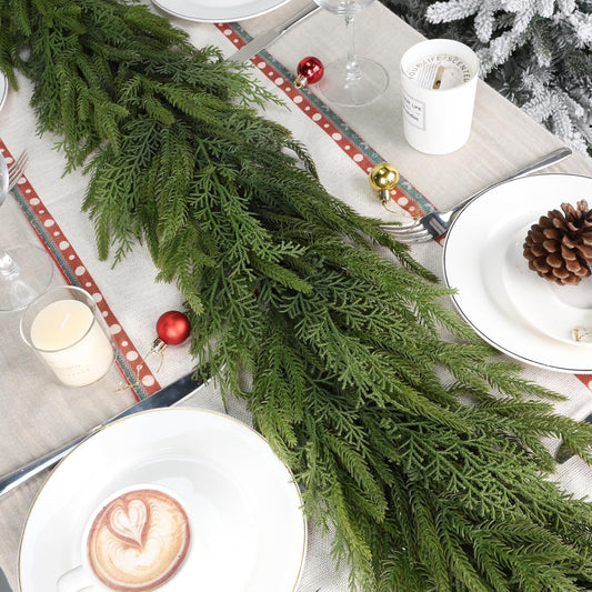 5FT Christmas Garland for Decoration Home Indoor Outdoor, Realistic Christmas Pine Garland Artificial Real Touch Greenery Cedar Garland Mantel Window Table Wall Holiday Thanksgiving Winter Xmas Décor