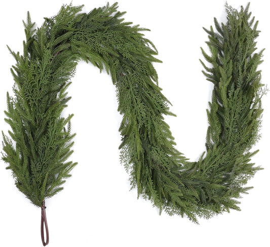 5FT Christmas Garland for Decoration Home Indoor Outdoor, Realistic Christmas Pine Garland Artificial Real Touch Greenery Cedar Garland Mantel Window Table Wall Holiday Thanksgiving Winter Xmas Décor