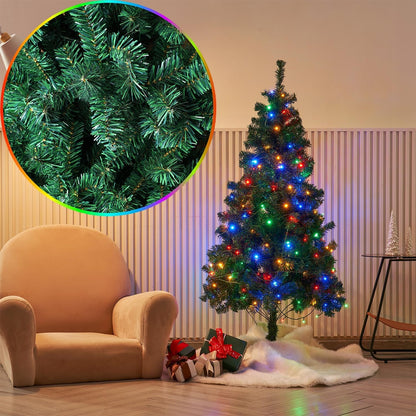 5 FT Artificial Christmas Tree (NOT Pre-Strung) with Remote Control, 200 LED Warm White & Multicolor Changing Lights, Fake Xmas Pine Tree with Metal Legs, 550 Branch Tips, Green