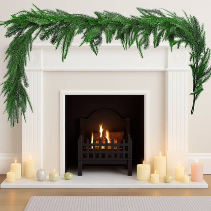 2 Pcs 6 FT Artificial Pine Garlands, Real Touch Winter Green Pine Garland, Indoor, Outdoor Christmas Decorations