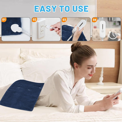 12" x 24" Heating Pad with 3 Heat Settings, Auto Shut Off, Machine Washable, Blue