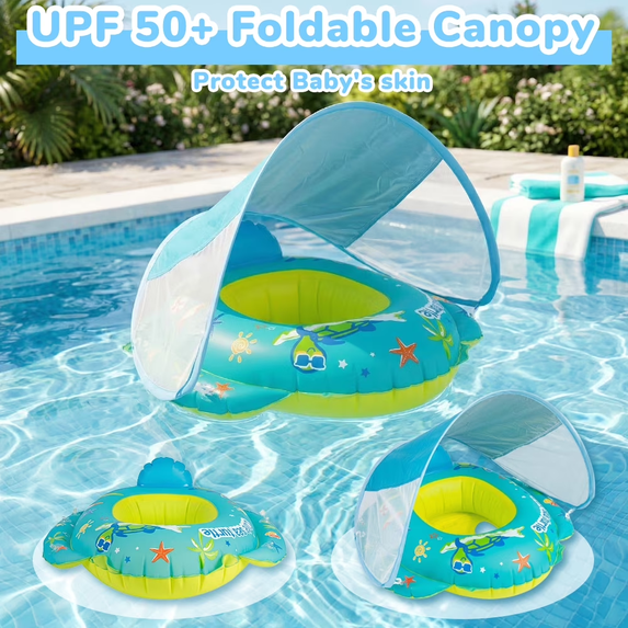Pool Float Toys Baby Pool Float with Canopy Baby Float Infant Swimming Pool Float Sun Protection