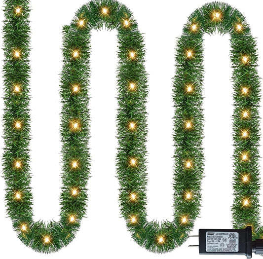 50 FT Christmas Green Garland, 150 LED Pre-lit Lights Lighted Artificial Pine Garlands, for Indoor Outdoor Gate Home Winter Holiday Christmas Decorations