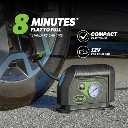 40050 Tire Inflator, Portable Car Air Compressor, with Analog 100 psi Dial Gauge, Long Hose and LED Light, 12V, 8 min Inflation