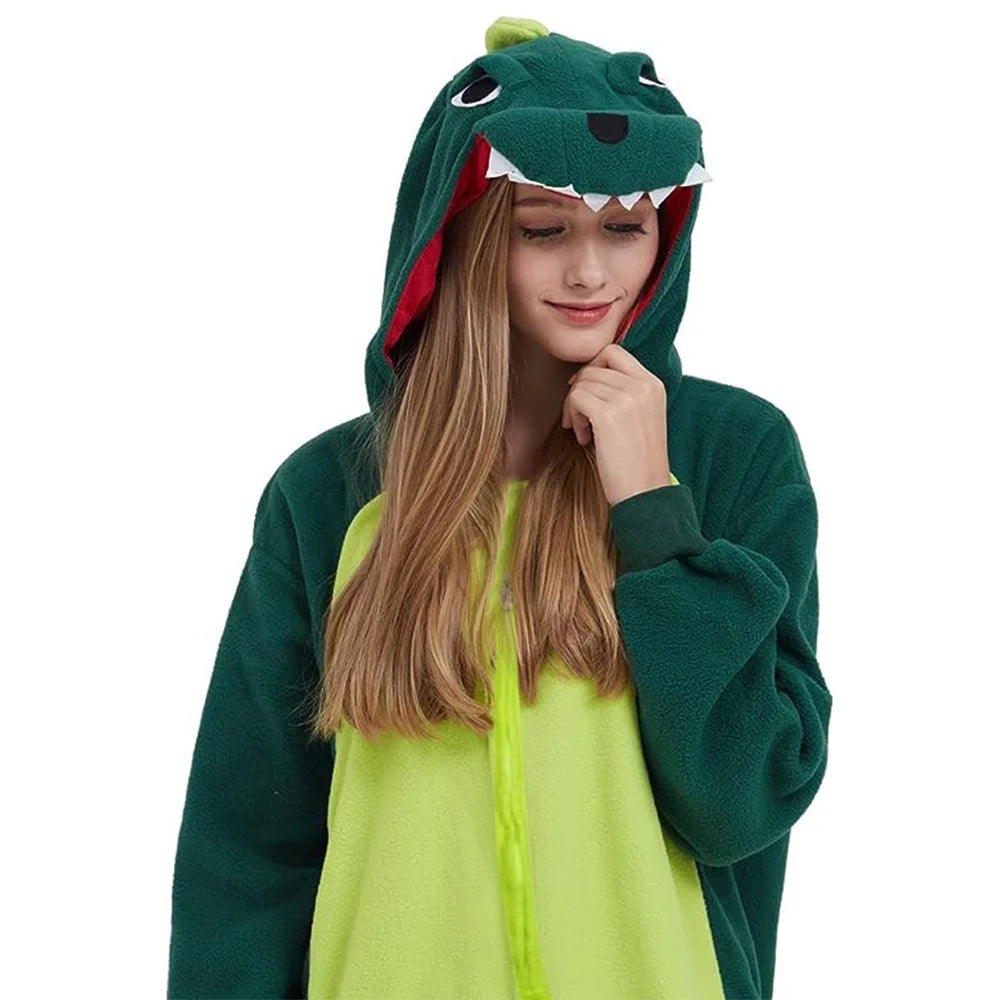 Funsmile Dinosaur Onesies Animal Women/Men Pajamas Adult Costume Cosplay Sleepwear Unisex Onesie for Home Christmas Halloween