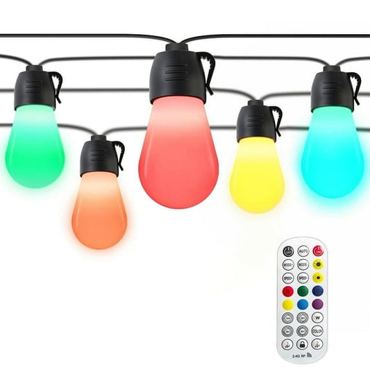 Smart Outdoor String Lights, 48ft*2 RGBIC & Warm White LED String Lights with 30*2 Bulbs, Works with Alexa, Google & APP Control, IP65 Waterproof for Patio, Garden Decorations