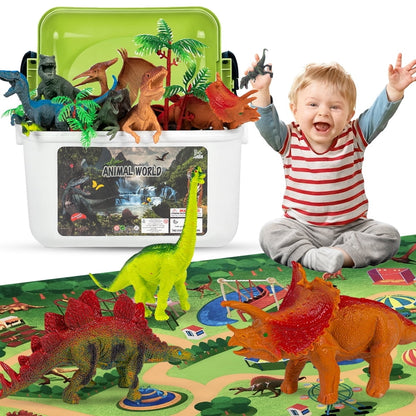 Dinosaur Toys with 22 Realistic Dinosaur Figures&Activity Play Mat, Dinosaur Play Set Christmas Gifts for Kids Toddler Toy Age 3-7