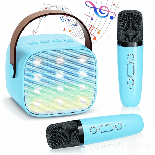 Mini Karaoke Machine with 2 Wireless Microphones Portable Mini Karaoke Machine for Kids for Christmas Party Gift,Blue