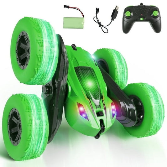 Uncahome RC Cars, Remote Control Car 2.4Ghz Stunt Car with Double Sided 360 Flips, Rechargeable 4WD Off Road RC Car Toys for Kids (Green)