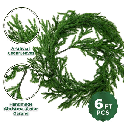 6 Ft Real Touch Christmas Garland Lifelike Cedar Garland Realistic Christmas Outdoor Indoor Decorations