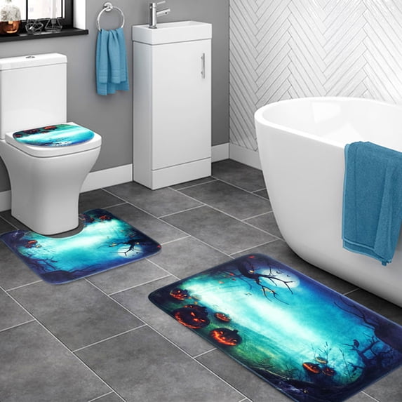 3-Piece Bathroom Linen & Accessory Set with Bath Mat, Contour Mat, and Toilet Lid Cover