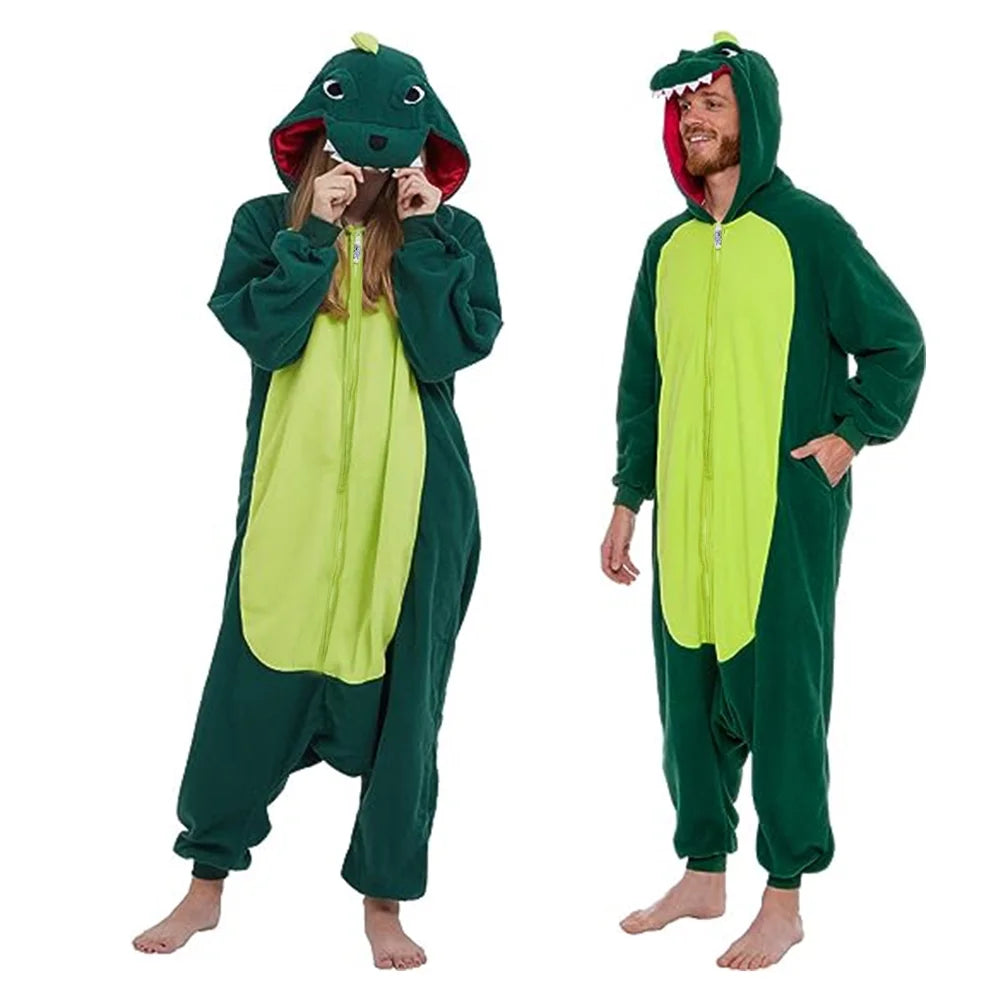 Funsmile Dinosaur Onesies Animal Women/Men Pajamas Adult Costume Cosplay Sleepwear Unisex Onesie for Home Christmas Halloween