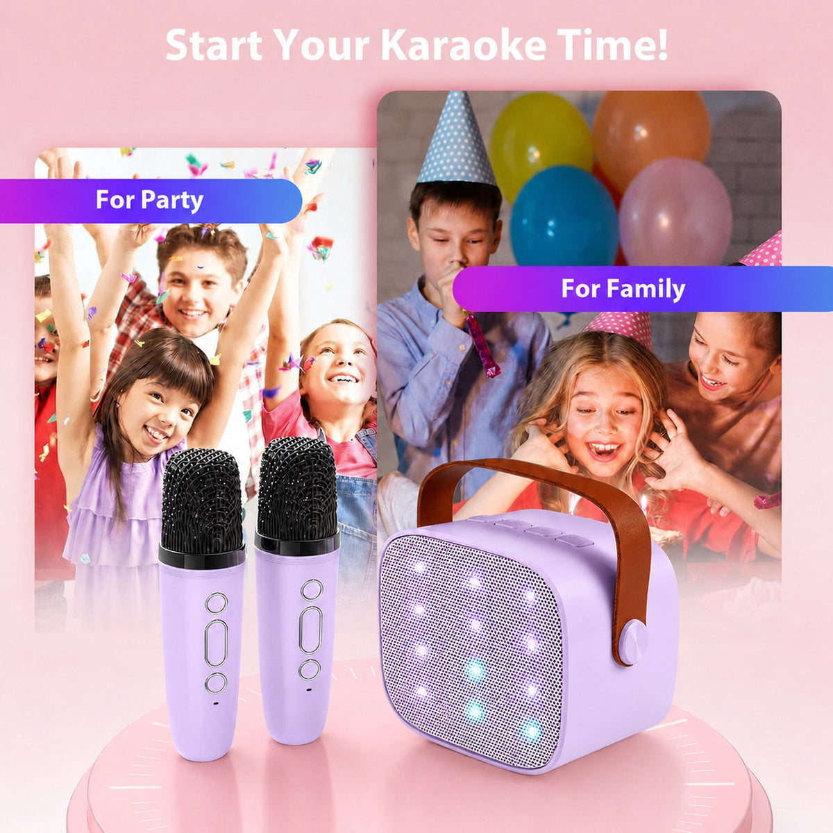 Mini Karaoke Machine with 2 Wireless Microphones Portable Mini Karaoke Machine for Kids for Christmas Party Gift