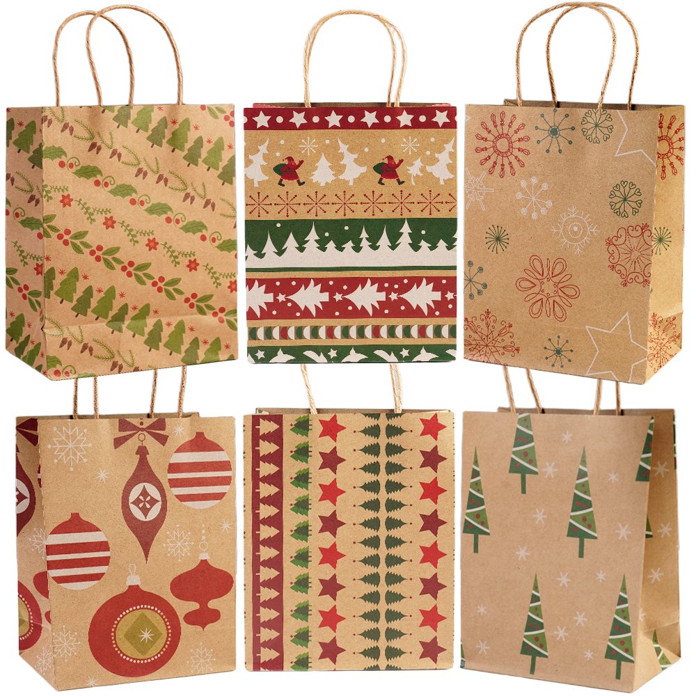 24Pack Gift Bags Christmas Kraft Gift Bags Paper Goody Gift Christmas Gift 9 x 7.3 x 3.3in