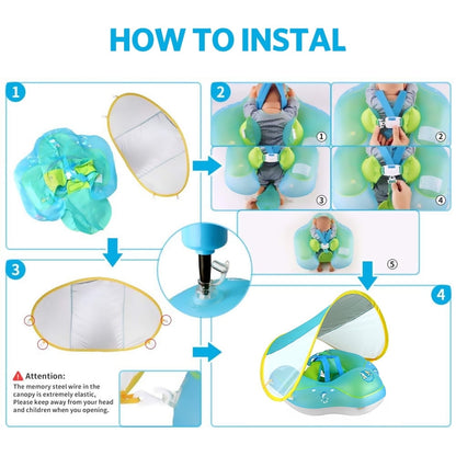 SwFoer Baby Pool Float with Canopy Sun Protection Skin Friendly Infant Blue