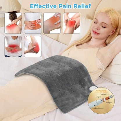 12" x 24" Heating Pad with 3 Heat Settings, Auto Shut Off, Machine Washable, Grey