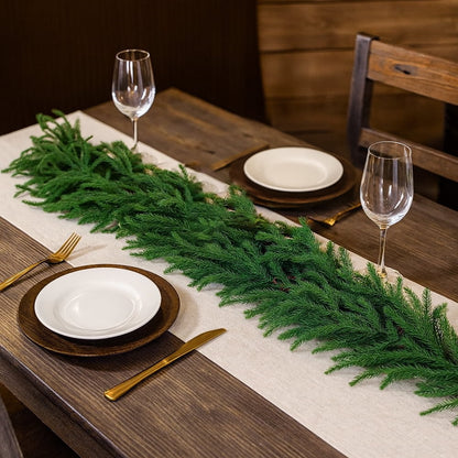 2 Pcs 6 FT Artificial Pine Garlands, Real Touch Winter Green Pine Garland, Indoor, Outdoor Christmas Decorations