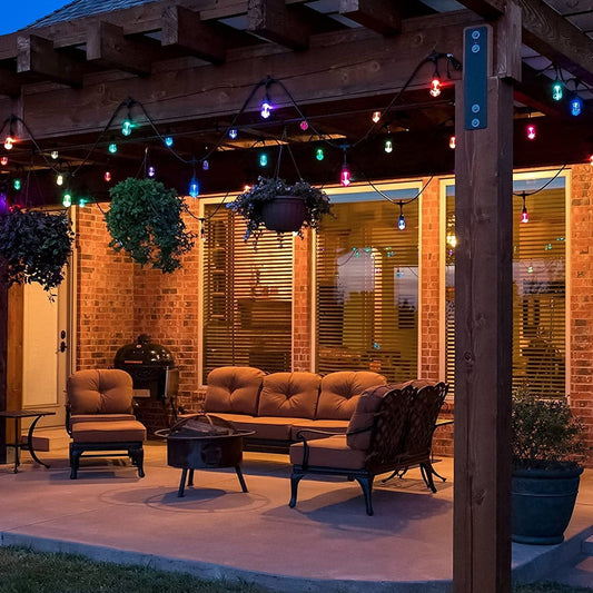 Smart Outdoor String Lights, 48ft*2 RGBIC & Warm White LED String Lights with 30*2 Bulbs, Works with Alexa, Google & APP Control, IP65 Waterproof for Patio, Garden Decorations