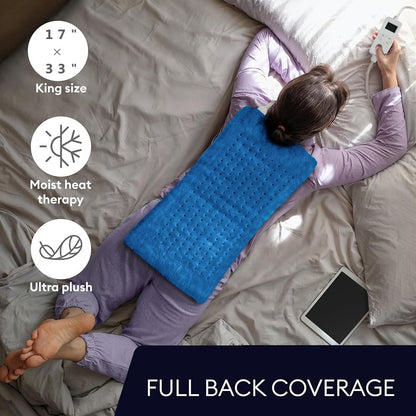 33"x17" Heating Pad Portable Heating Pad for Shoulder Neck, 3 Timer & 6 Temperature Controller, Blue