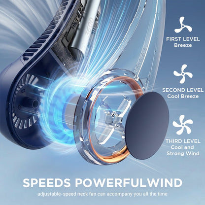 Portable Neck Fan, 3 Speeds Hands Free Personal Wearable Bladeless Fan with 3600mAh Rechargeable Battery, Blue