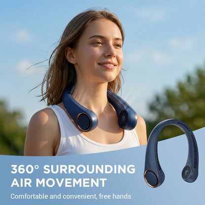 Portable Neck Fan, 3 Speeds Hands Free Personal Wearable Bladeless Fan with 3600mAh Rechargeable Battery, Blue