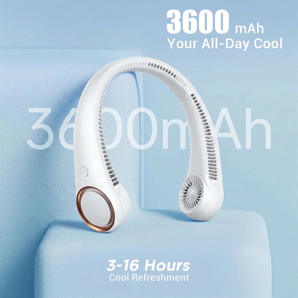 Portable Neck Fan, 3 Speeds Hands Free Personal Wearable Bladeless Fan with 3600mAh Rechargeable Battery, White