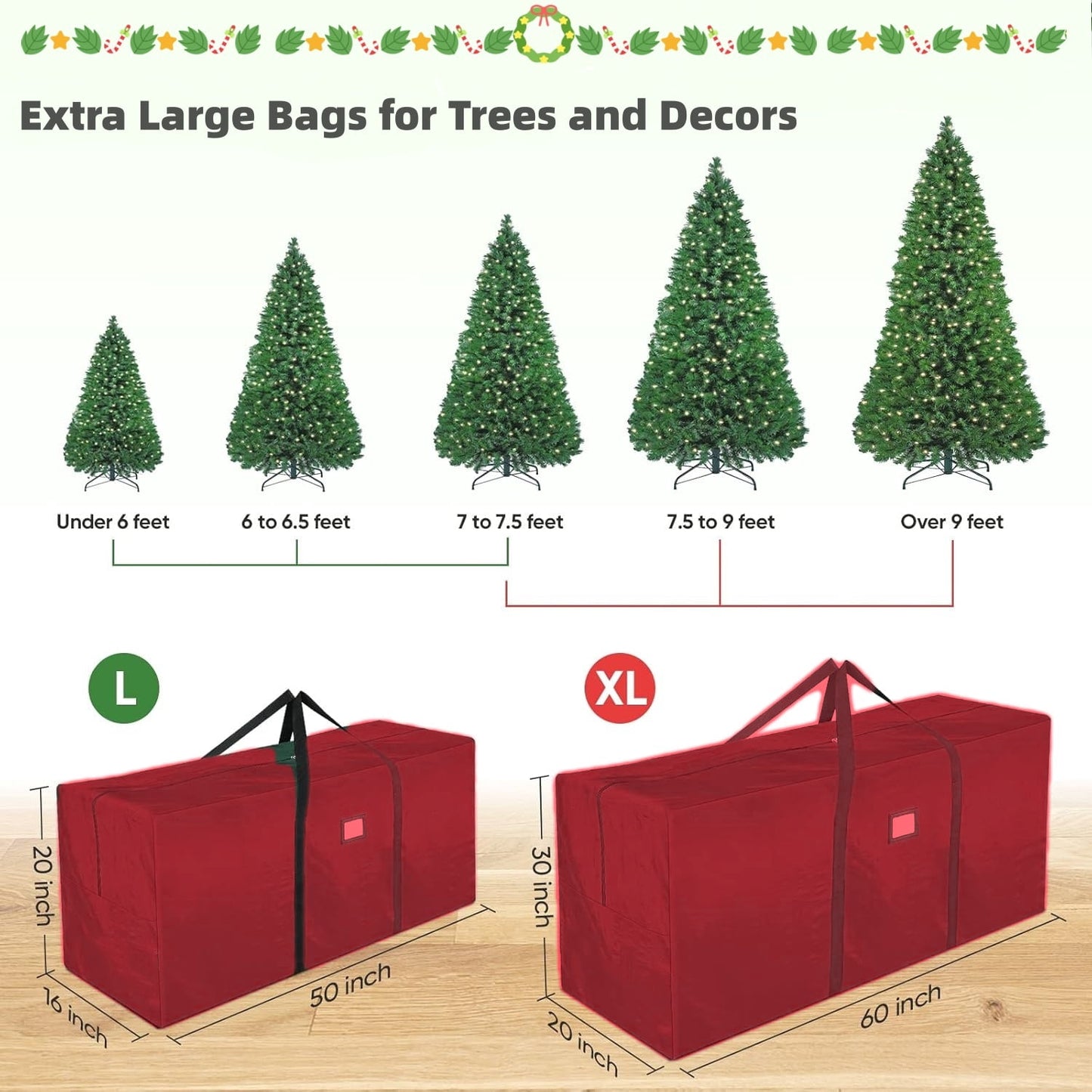 6 ft Christmas Tree Storage Bag , for Big Artificial Xmas Tree,Holiday Trees, Red