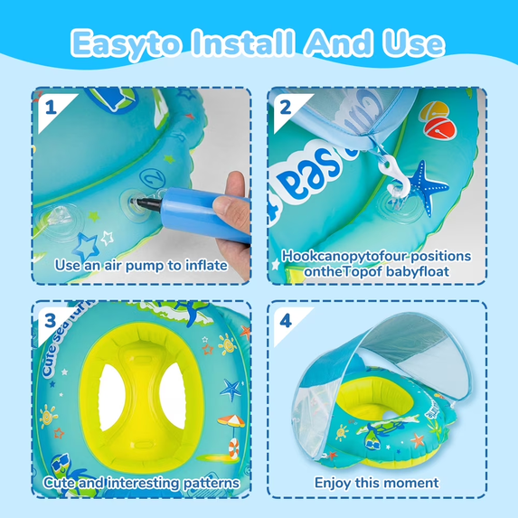 Pool Float Toys Baby Pool Float with Canopy Baby Float Infant Swimming Pool Float Sun Protection