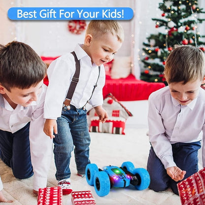 Remote Control Car Double Sided 360°Rotating 4WD RC Cars with Headlights 2.4GHz Rechargeable Toy Cars, Blue