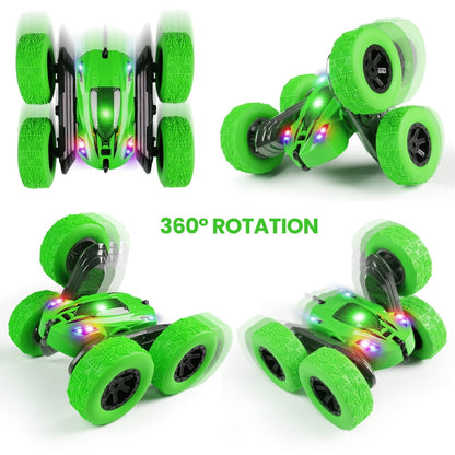 Uncahome RC Cars, Remote Control Car 2.4Ghz Stunt Car with Double Sided 360 Flips, Rechargeable 4WD Off Road RC Car Toys for Kids (Green)