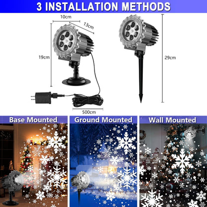 Christmas Snowflake Projector Lights Outdoor, Three-dimensional Snowfall Projection Lamp Outside Waterproof, Black