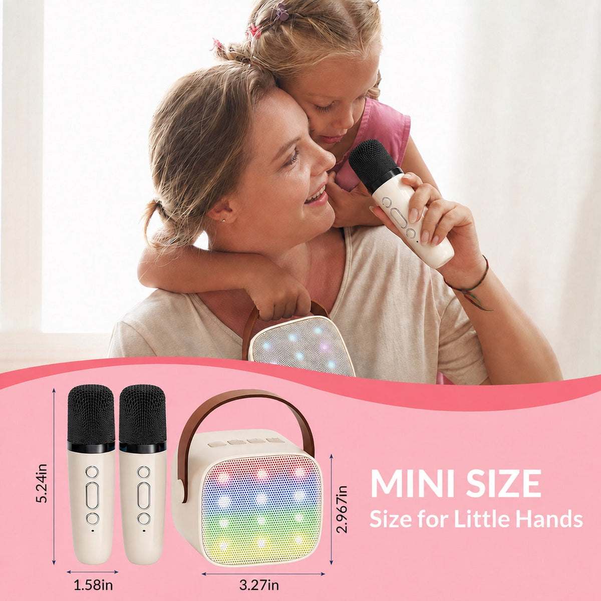 Mini Karaoke Machine with 2 Wireless Microphones Portable Mini Karaoke Machine for Kids for Christmas Party Gift