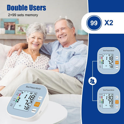 Blood Pressure Monitor, Automatic BP Machine with Large Backlit Display Accurate for 2 Users with Arm Cuff & Storage Bag, Blue