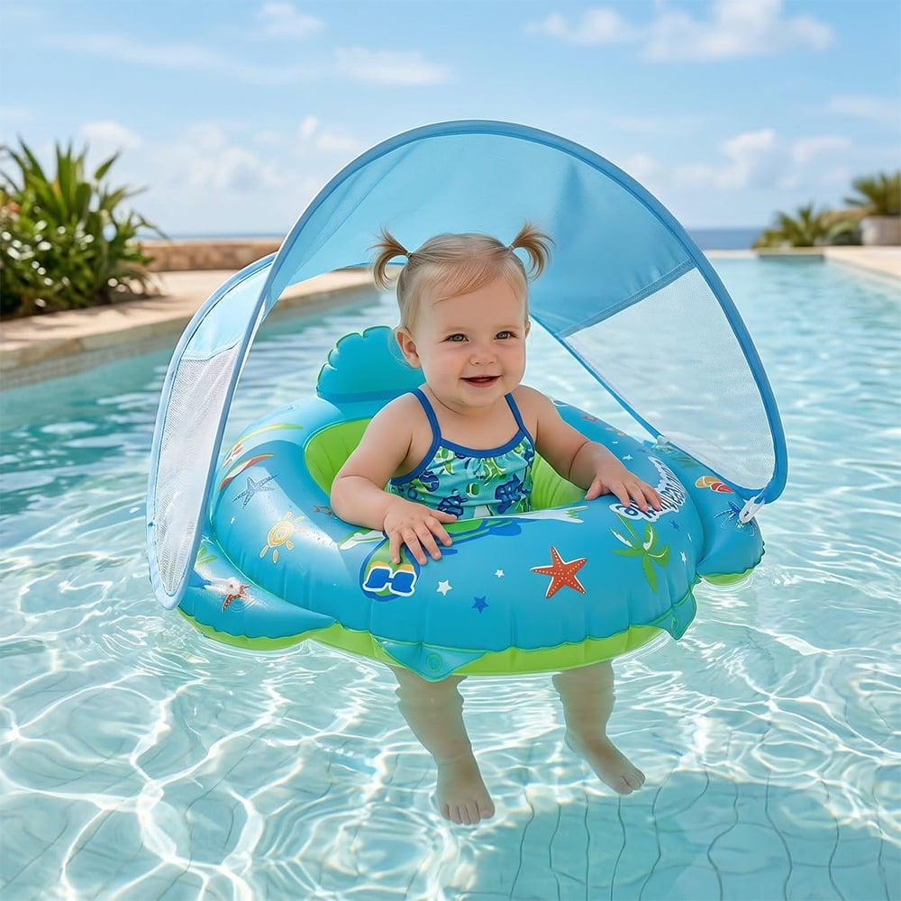 Pool Float Toys Baby Pool Float with Canopy Baby Float Infant Swimming Pool Float Sun Protection
