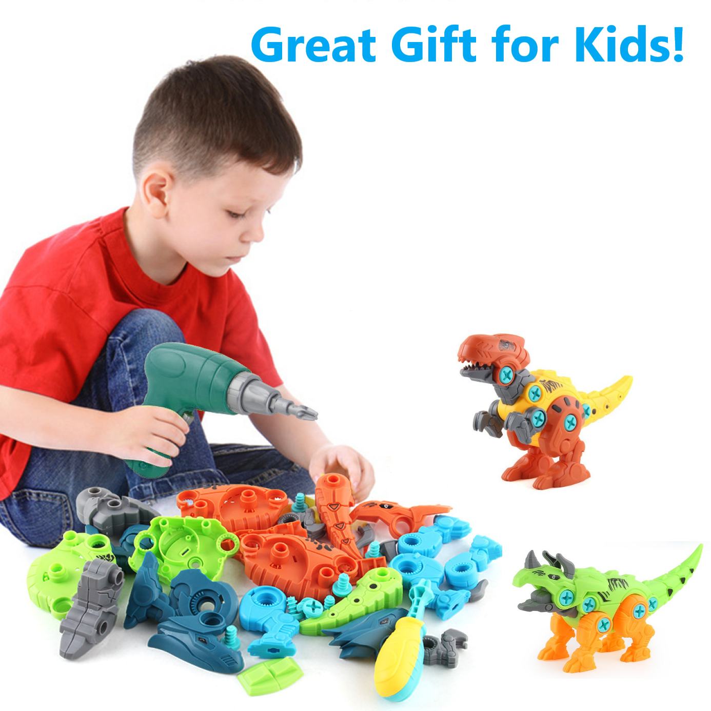 Dinosaur Toys Take Apart Stem Building Construction Toys with Electric Drill Gift for Boys Girls 4-8 Year Old